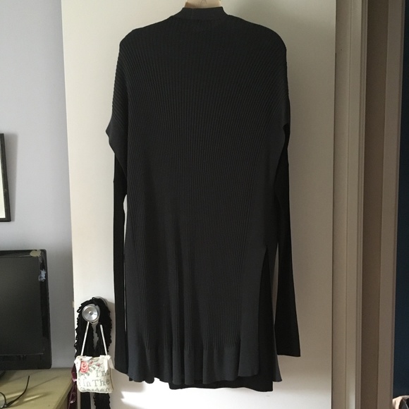 EILEEN FISHER Grey Lyocell Knit Ribbed Long Sleeveless Cardigan Vest S/M - Picture 4 of 6